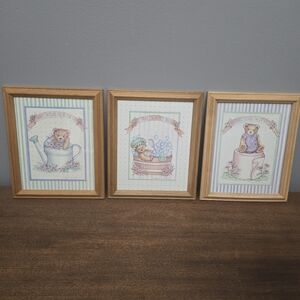 Vintage Framed Teddy Bear Bathroom Nursery Prints Debra Jordan Bryan 90s Decor